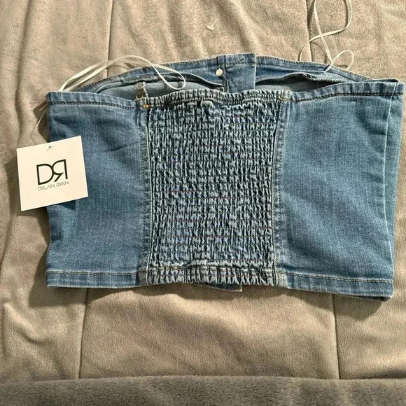 NWT Dylan Ryan denim croptop corset women’s Sz: L - Picture 6 of 7